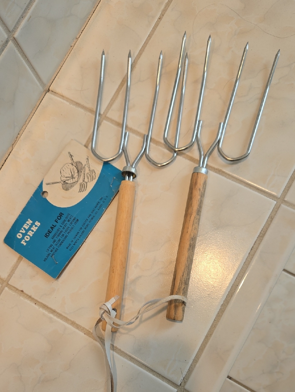 Wood Handle Oven Forks - Stainless Steel Roasting Forks (Set of 2)